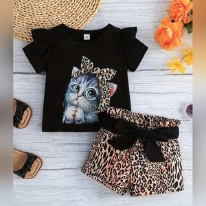 Baby Girls Shorts and cat tee set
